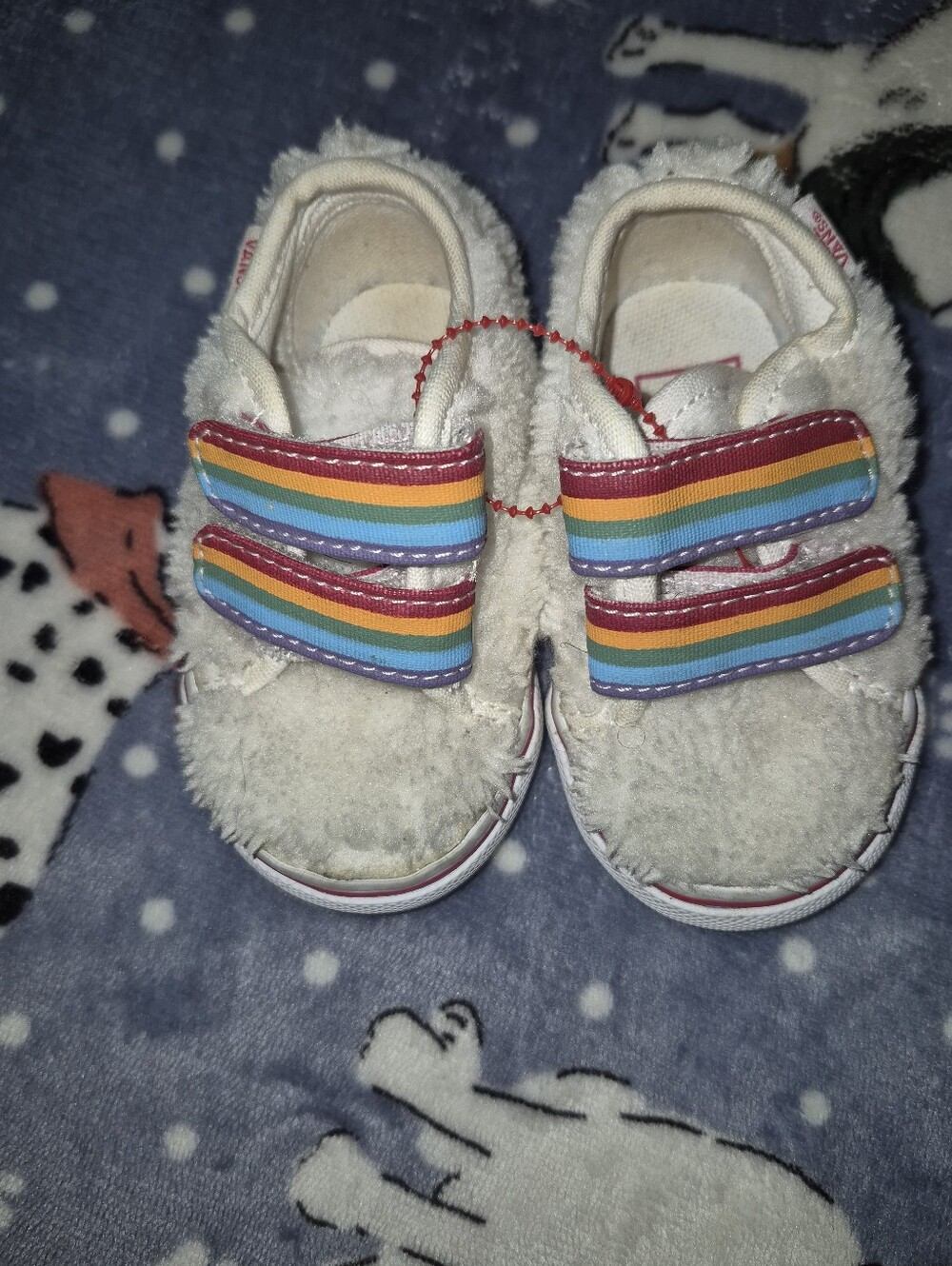 Vans White Fuzzy Baby Sneakers with Rainbow Straps